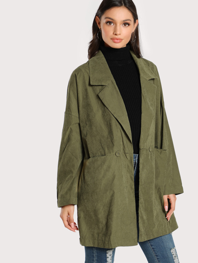 Notch Collar Drop Shoulder Dual Pocket Coat