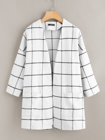 Grid Open Front Dropped Shoulder Coat