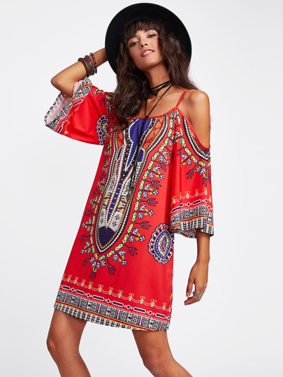 Robe manche de kimono imprimée mixte