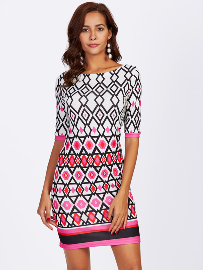 Robe avec pan rayure imprimé géométrie