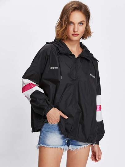 Varsity Print Hooded Anorak Jacket