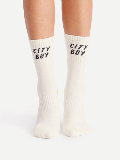 Letter Embroidered Cotton Socks