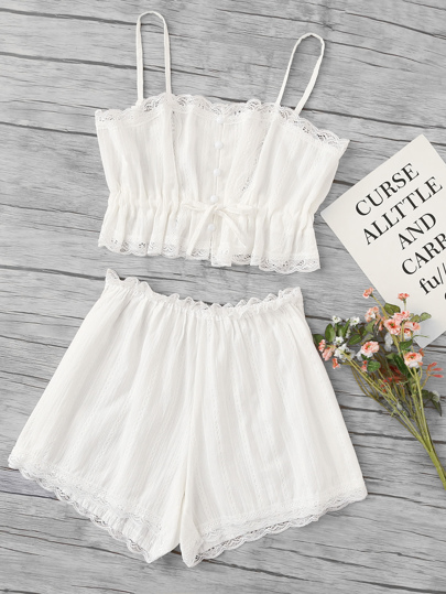 Cami Pajama Set mit geschupptem Saum und Spitze