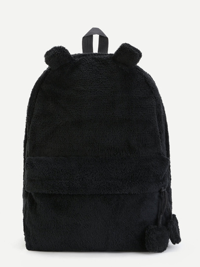 Ear Detail Faux Fur Overlay Backpack