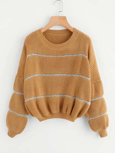 Glitter Insert Lantern Sleeve Jumper