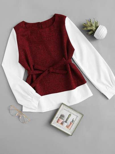 Cut And Sew Bow Tie Blouse
