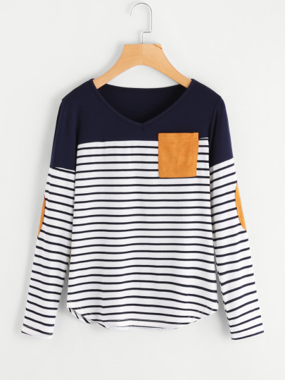 T-shirt avec pan incurvé rayure