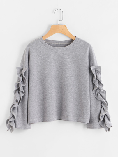 Ruffle Sleeve Drop Shoulder Sweatshirt