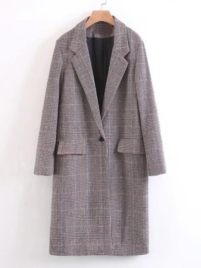 Single Button Longline Plaid Blazer