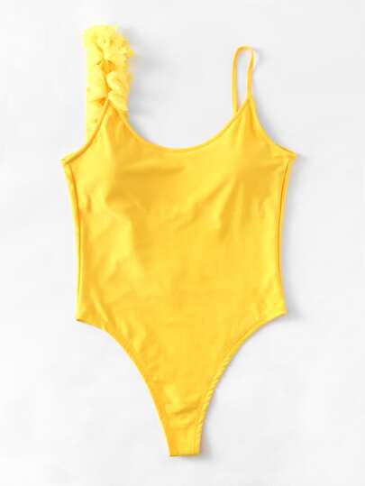Flower Embellished Low Back Swimsuit