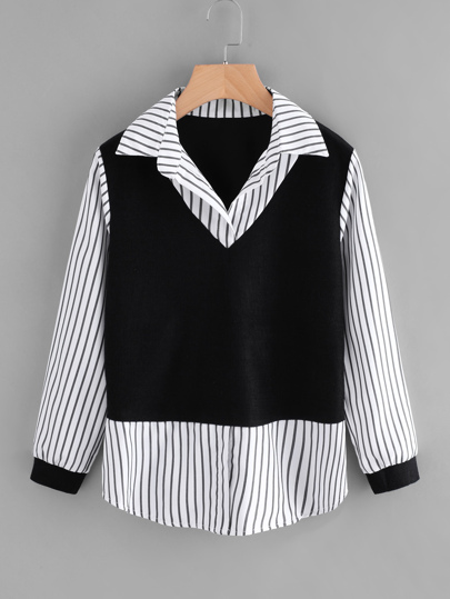 Blouse 2 en 1 contrastée à rayures