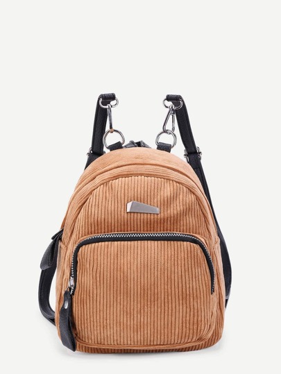 Zipper Front Corduroy Backpack