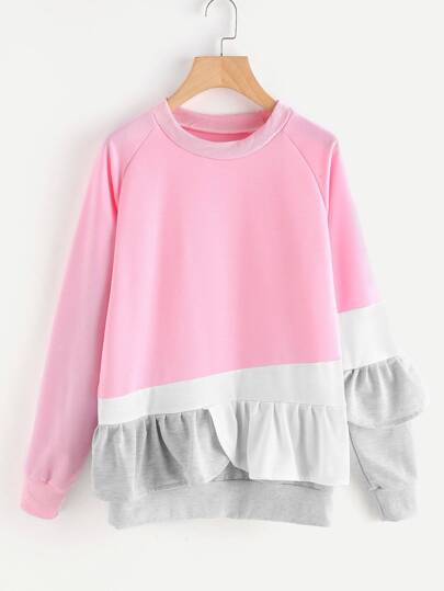 Sudadera con volante y panel en contraste