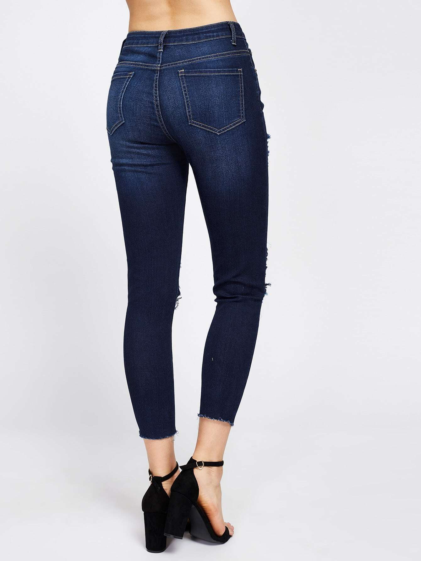 Raw Hem Shredded Rips Jeans SheIn(Sheinside)