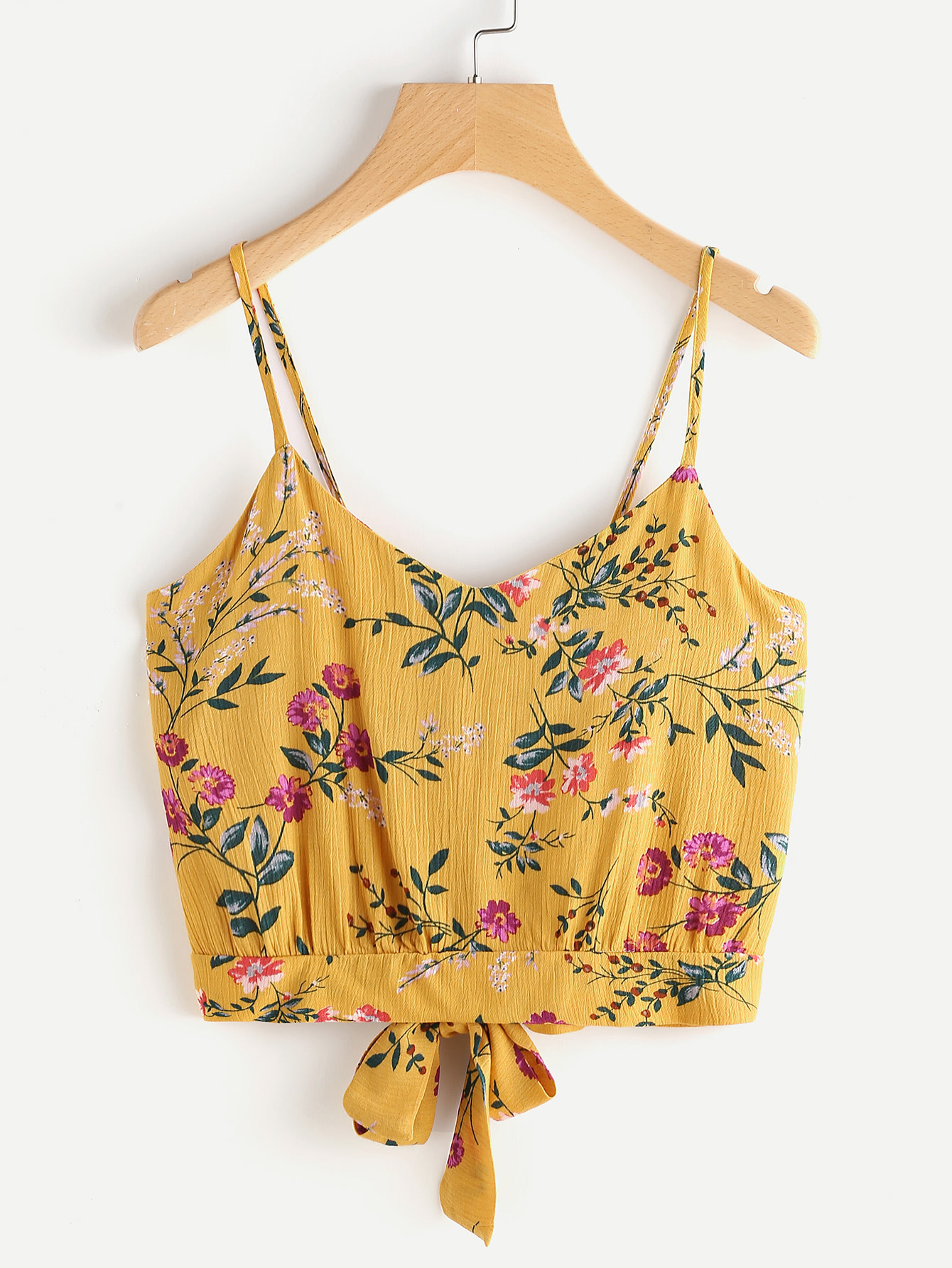 Floral Print Random Split Tie Back Cami Top