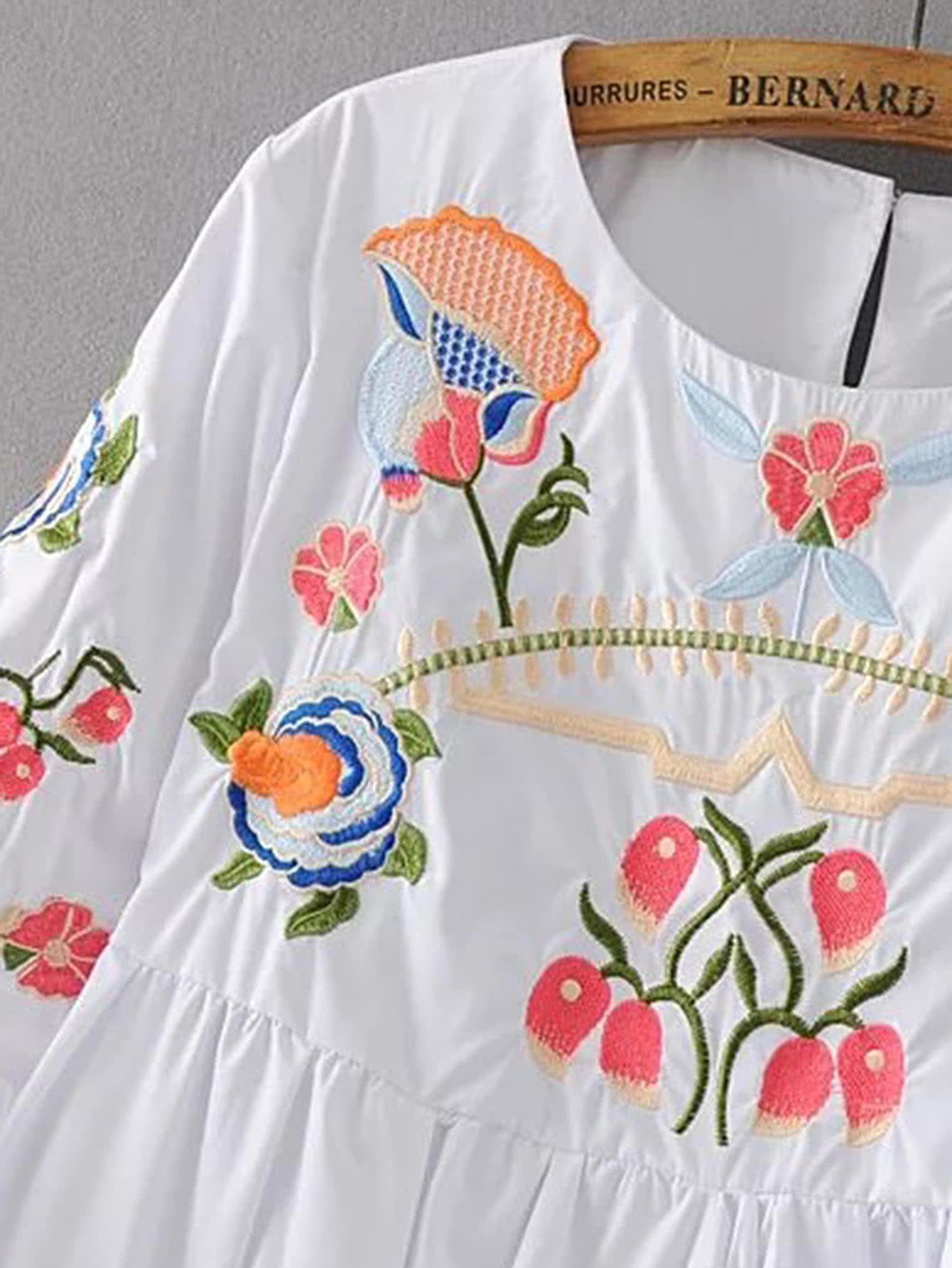 Bell Sleeve Flower Embroidery Dress SheIn(Sheinside)