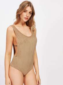 Open Back Low Side Suede Bodysuit