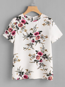 Button Closure Back Floral Print Top