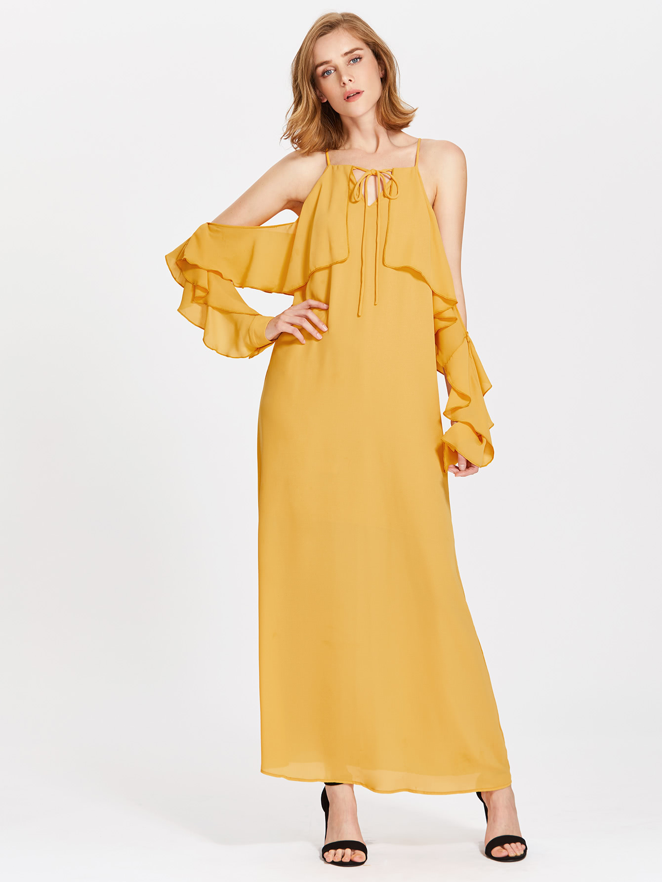 http://it.shein.com/V-Notch-Tie-Neck-Flounce-Trim-Y-Back-Dress-p-356914-cat-1727.html