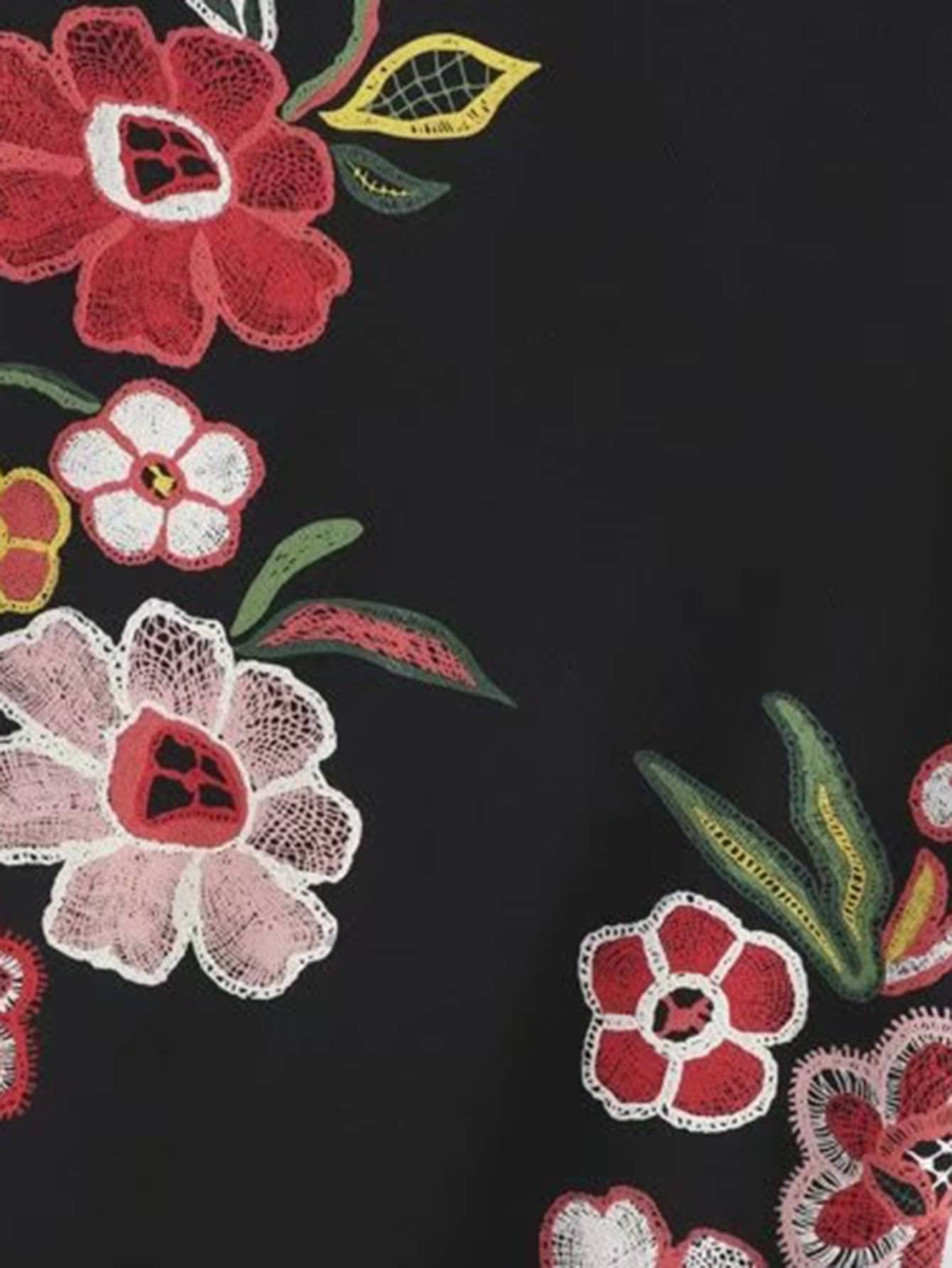 Flower Embroidery Sheath Dress SheIn(Sheinside)