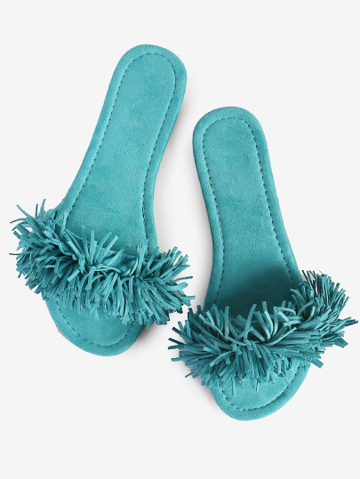 green fringe sandals