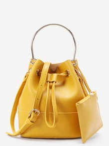 PU Drawstring Shoulder Bag With Clutch