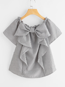 Vertical Striped Frill Trim Blouse