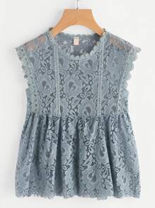 Scalloped Trim Lace Smock Top