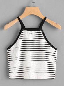 Contrast Binding Crop Striped Cami Top