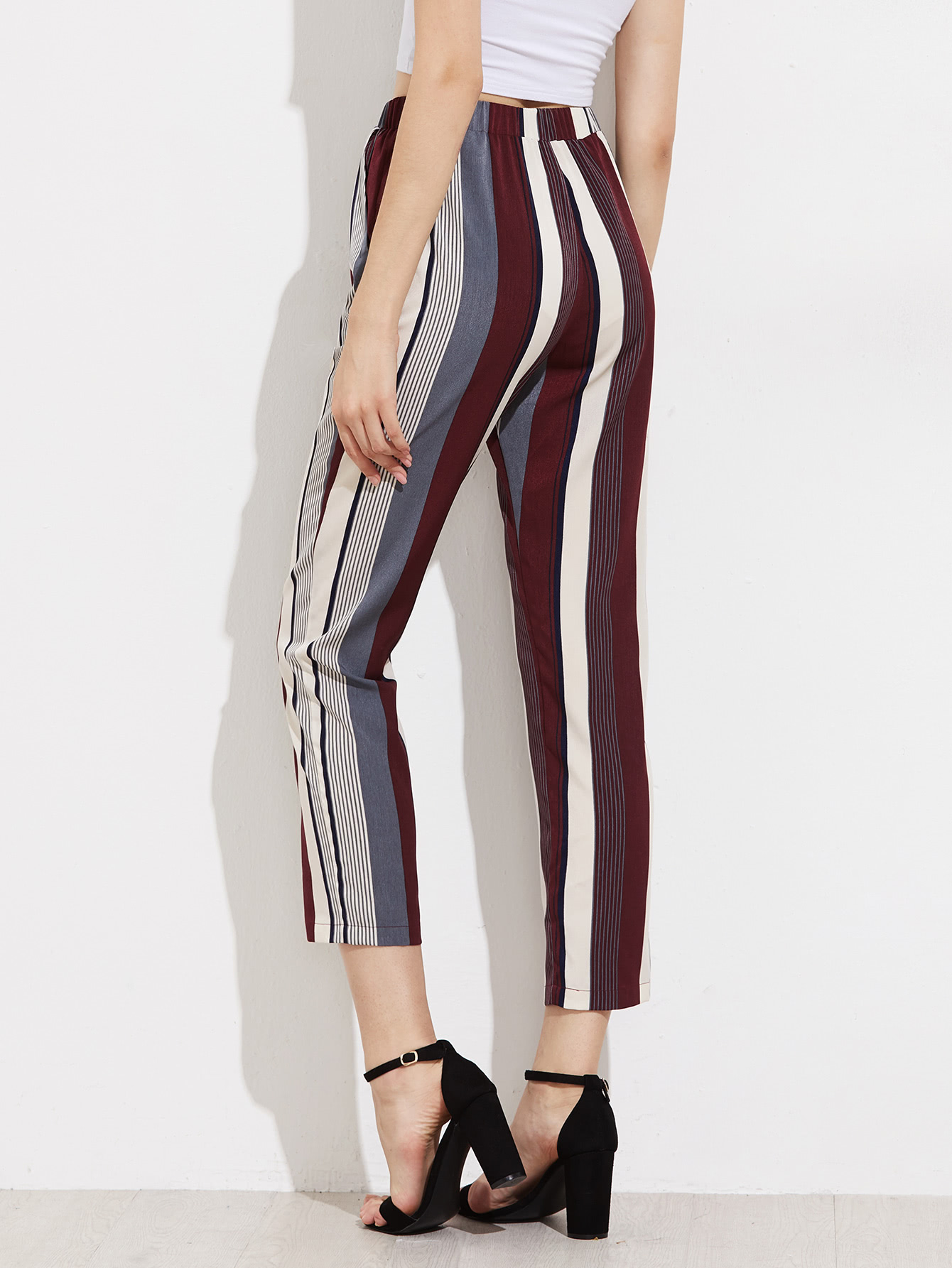 Mixed Stripe Cropped Pants SheIn(Sheinside)