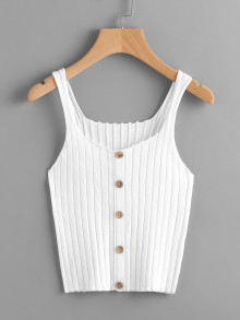 Button Front Rib Knit Tank Top