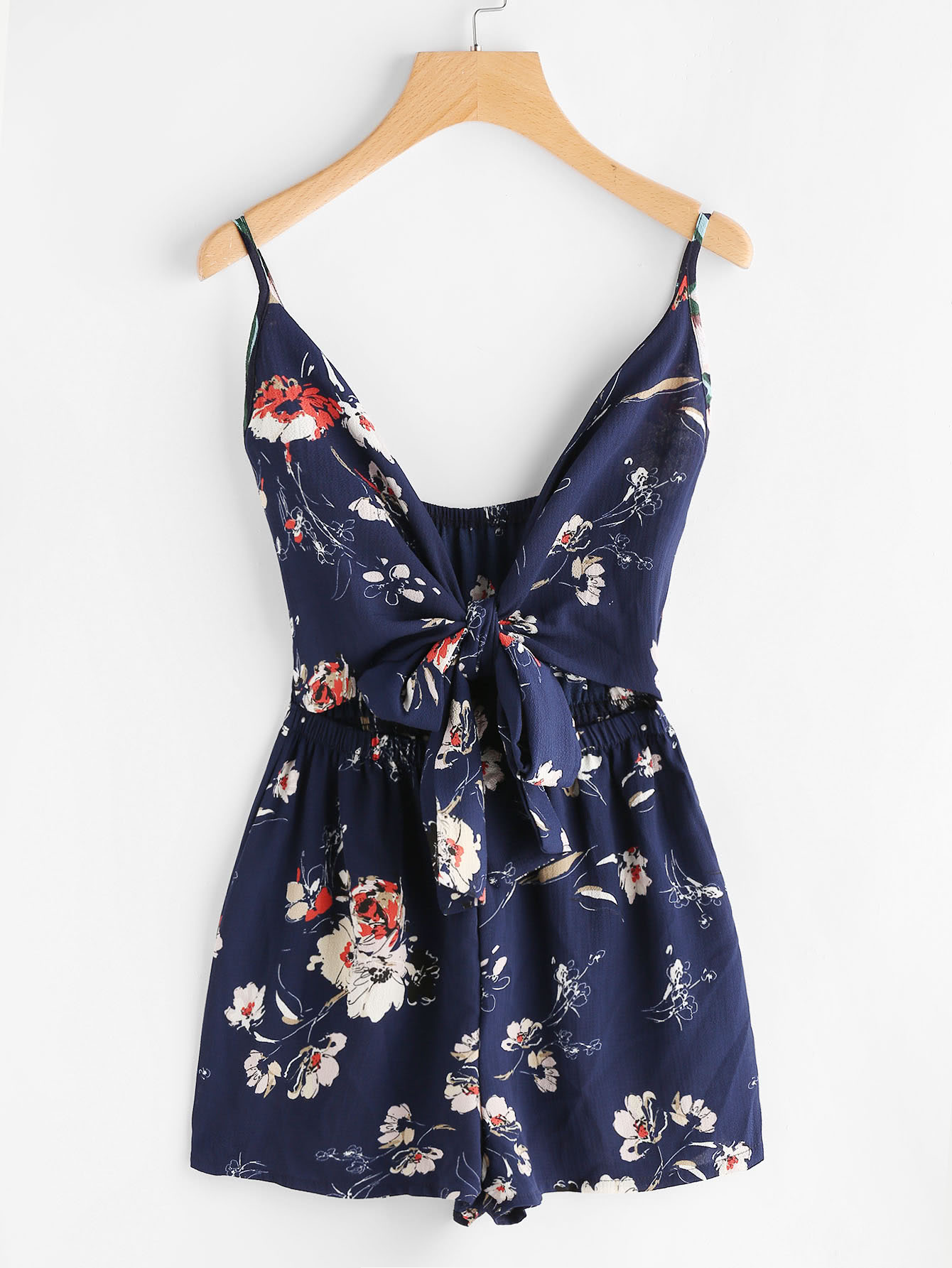 Цветочная печать Cut Out Knot Front Cami Romper