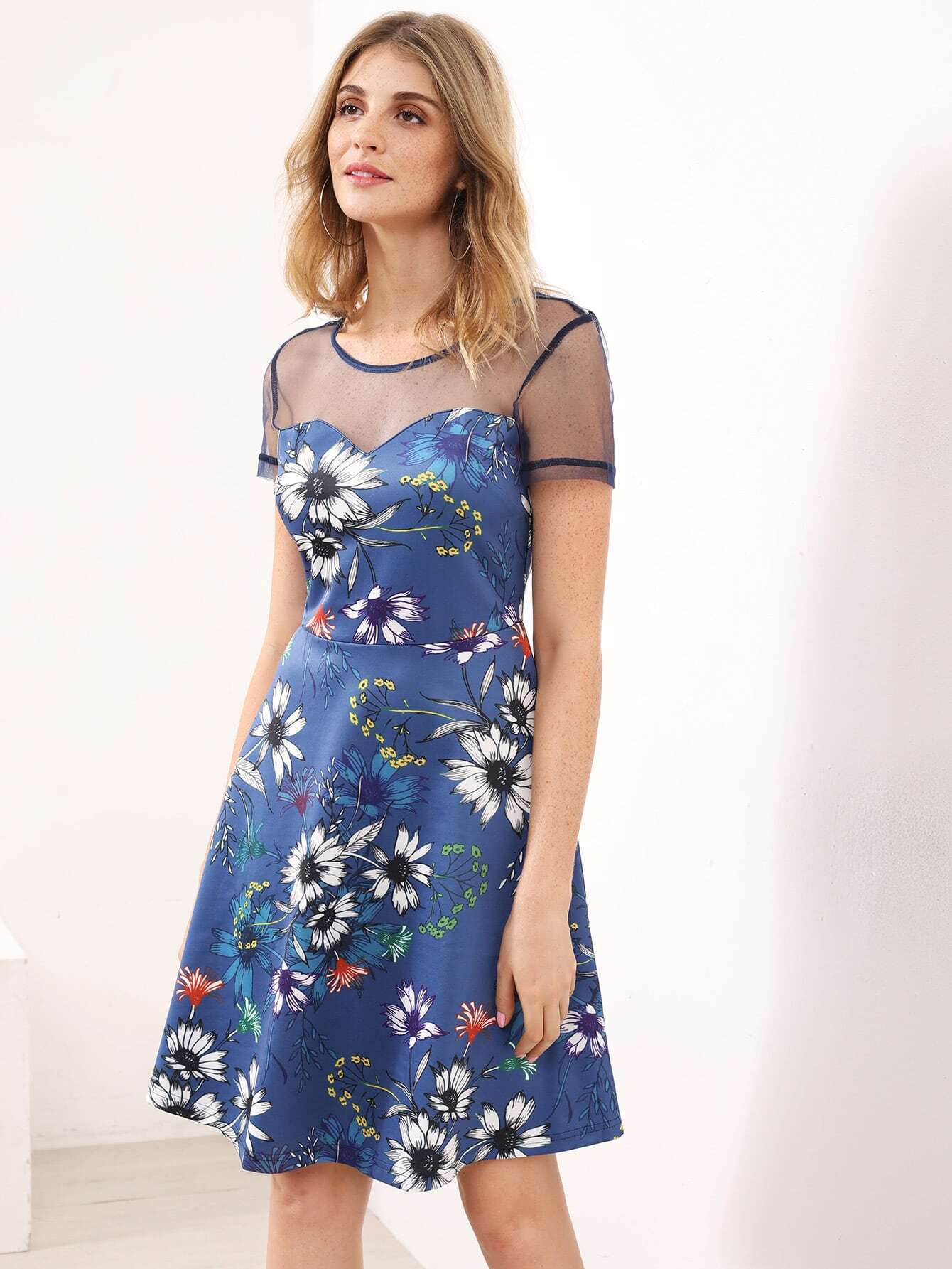 Mesh Sweetheart Botanical Dress SheIn(Sheinside)