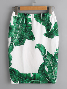 Palm Leaf Print Elastic Waist Skirt