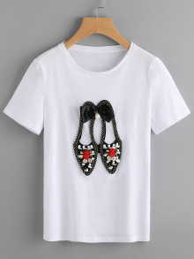 Lovely Shoes Applique T-shirt