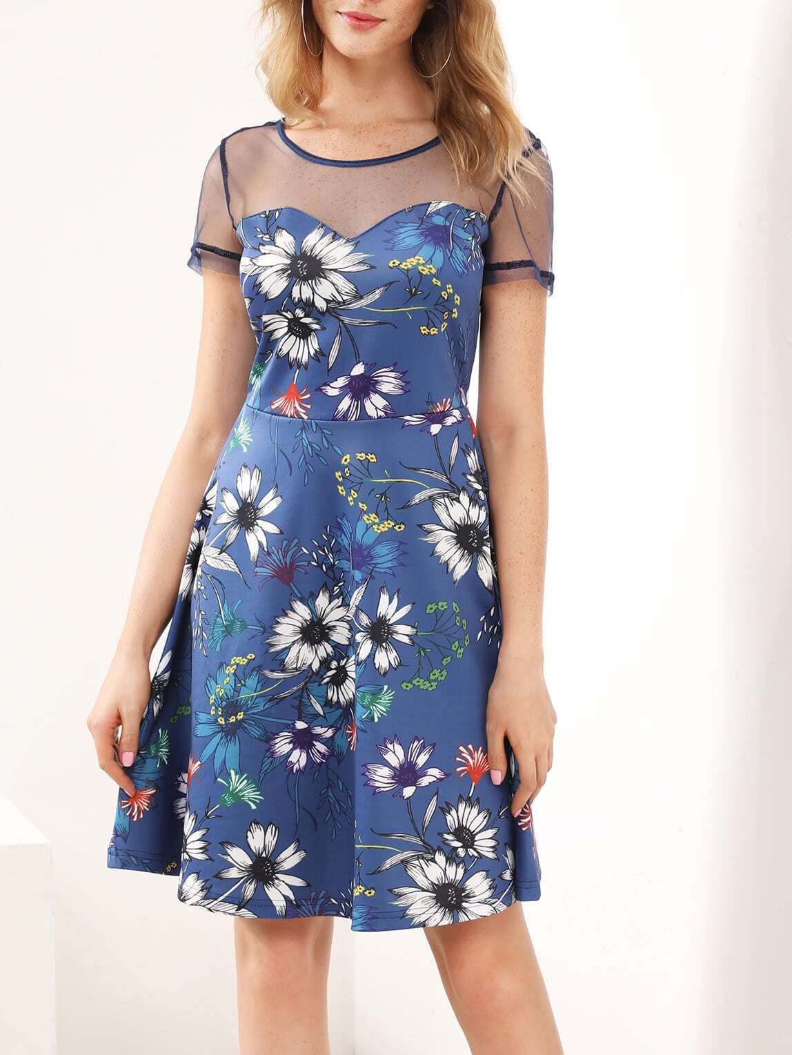 Mesh Sweetheart Botanical Dress SheIn(Sheinside)