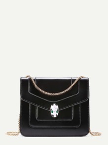 Snake Head Detail Crossbody Bag With Chain