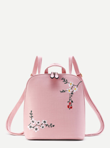 Plum Blossom Embroidery PU Backpack