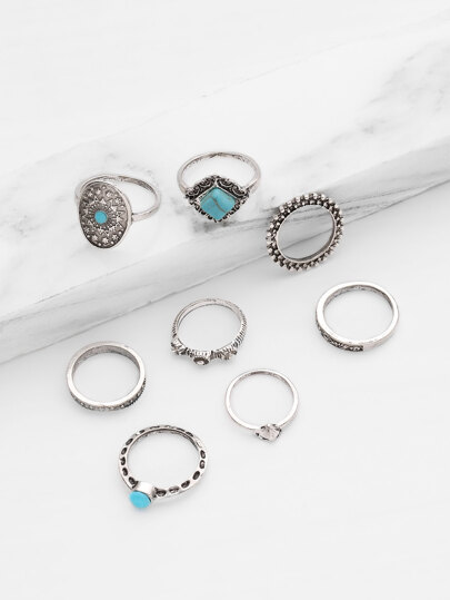 8 piezas de anillo con detalle de turquesa 
