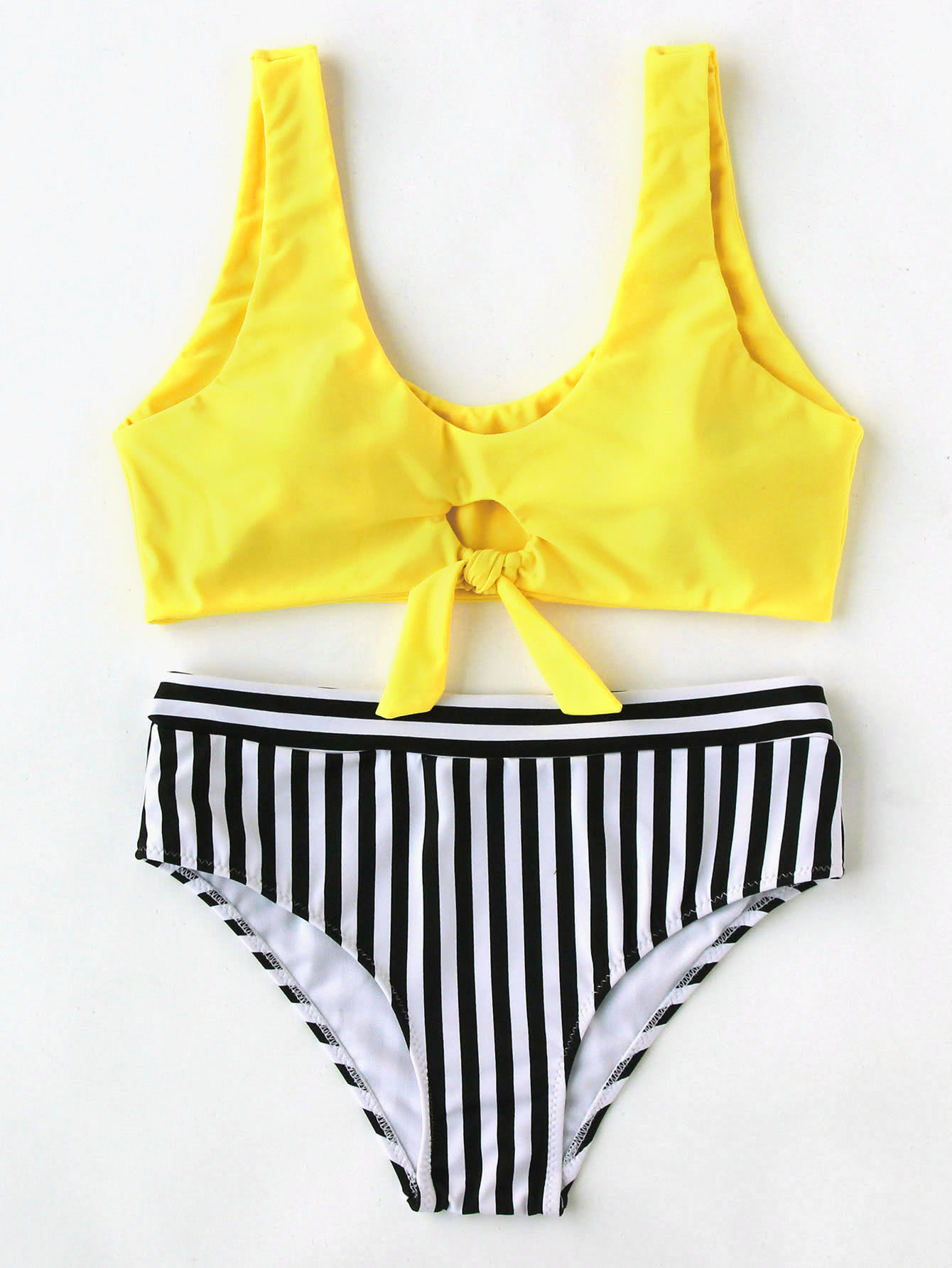 цена Knot Front Vertical Striped Bikini Set
