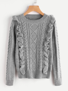 Ruffle Trim Mixed Knit Jumper