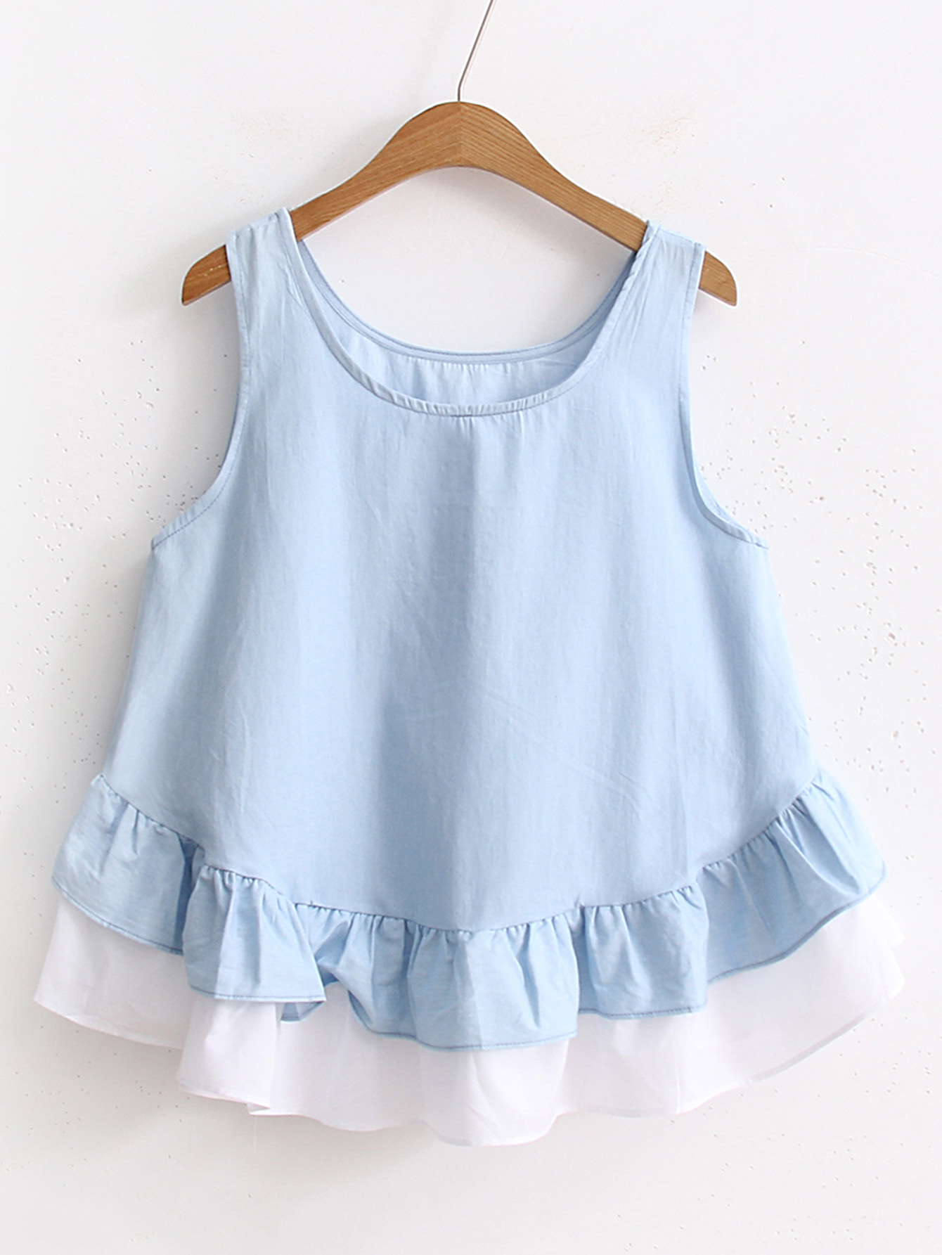 Contrast Hem Layered Ruffle Tank Top SheIn(Sheinside)
