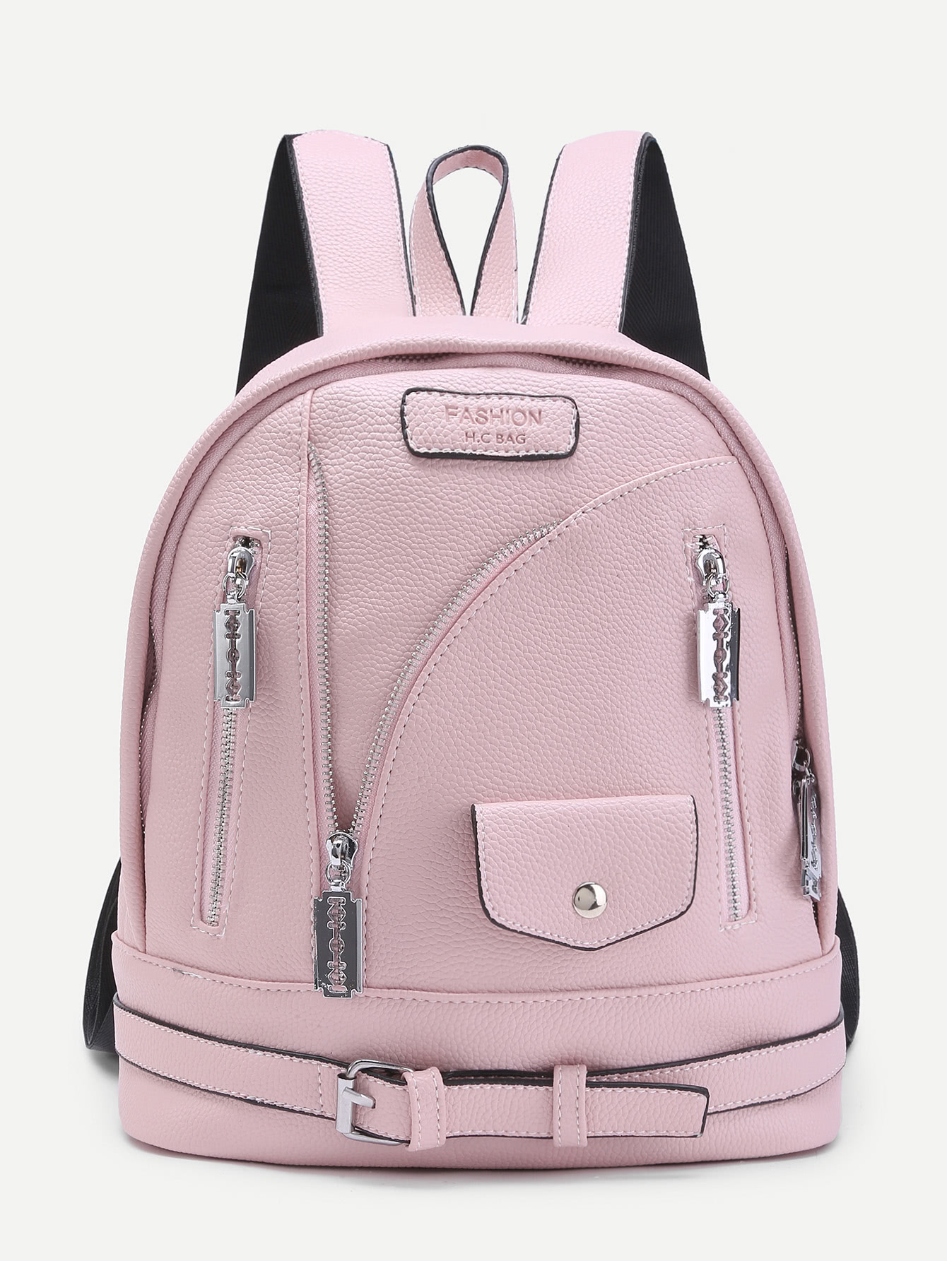 Zipper And Buckle Design PU Backpack SheIn(Sheinside)