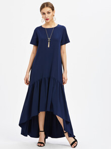Flounce Trim Dip Hem Dress