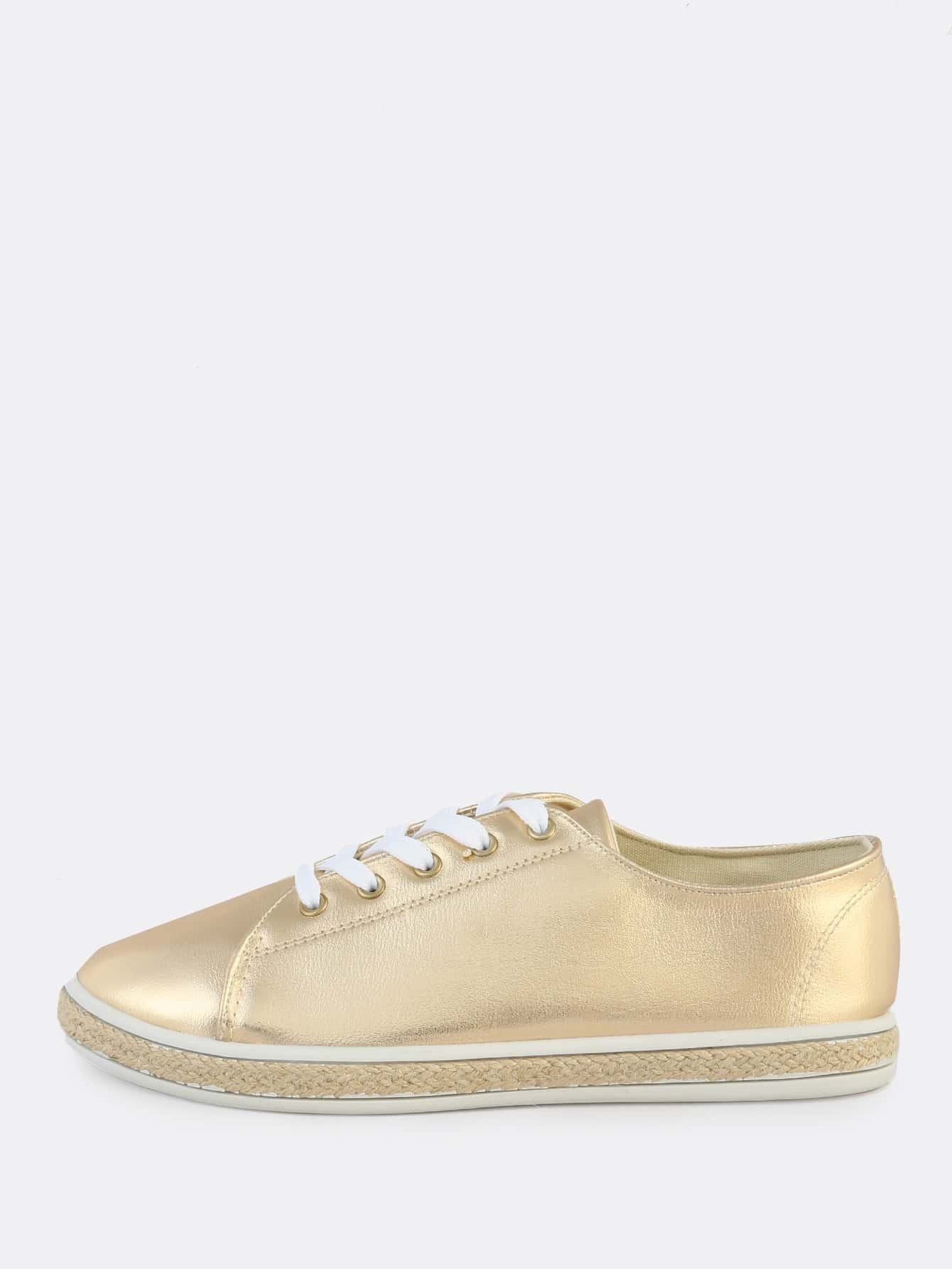 Metallic Lace Up Espadrilles Sneakers GOLD SheIn(Sheinside)