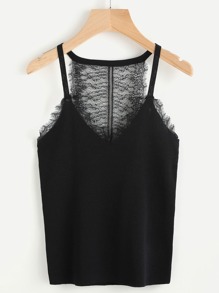 Eyelash Lace Panel Jersey Cami Top