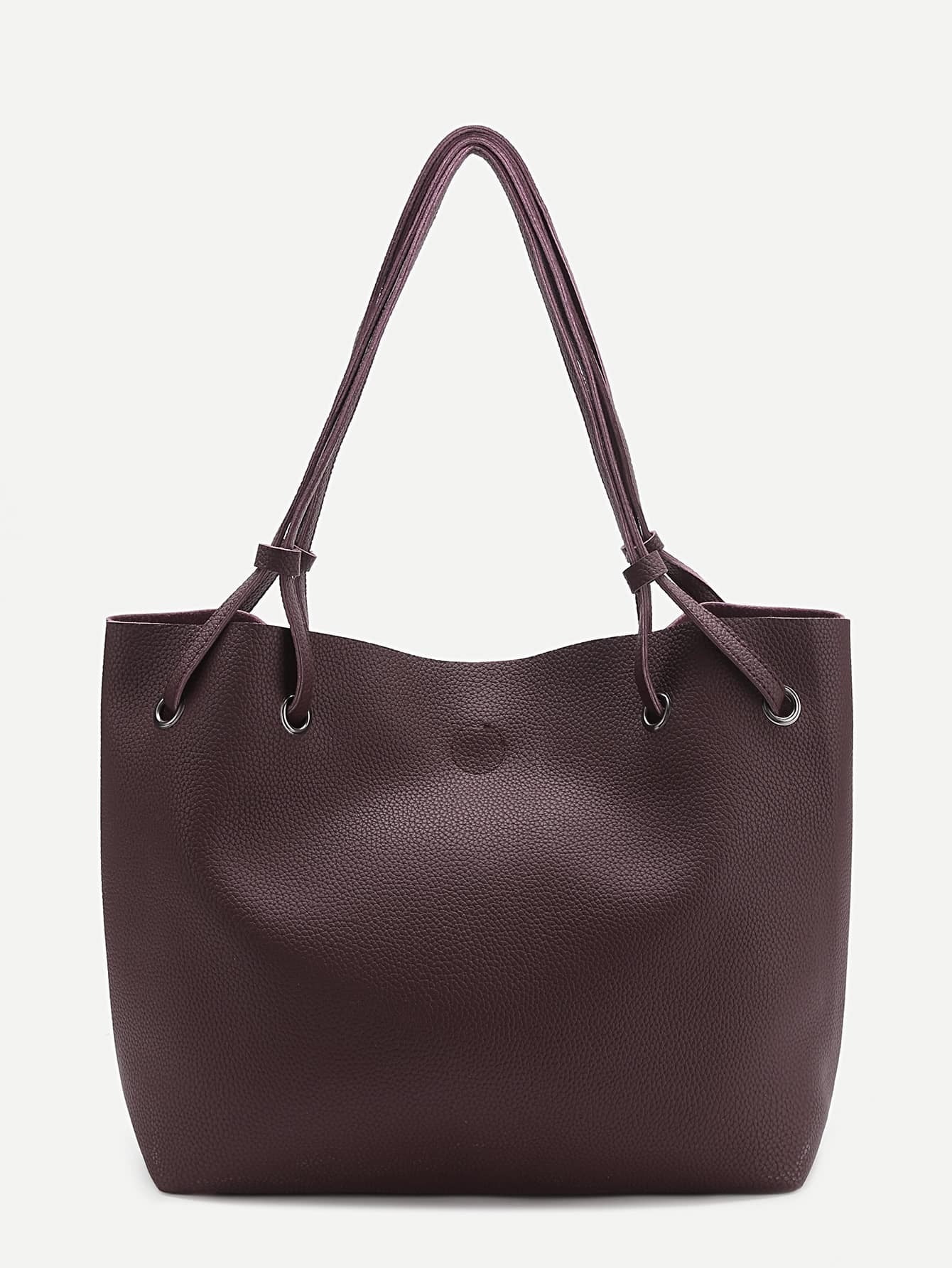 PU Tote Bag With Foldover Clutch Bag SheIn(Sheinside)