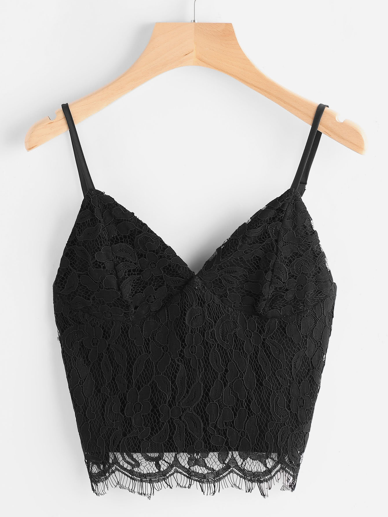 Eyelash Lace Overlay Zipper Back Crop Cami Top