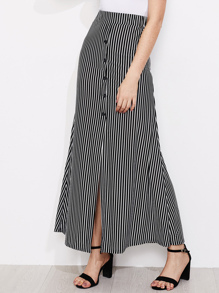 Vertical Striped Button Front Skirt