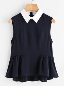 Contrast Collar Frilled Hem Shell Top